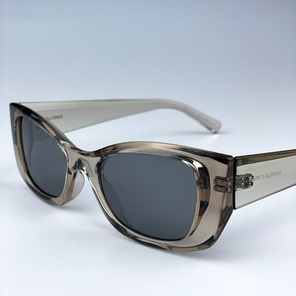 SALE! NEW Saint Laurent SL593 003 Beige Grey Silver Square Unisex Sunglasses - Picture 8 of 11